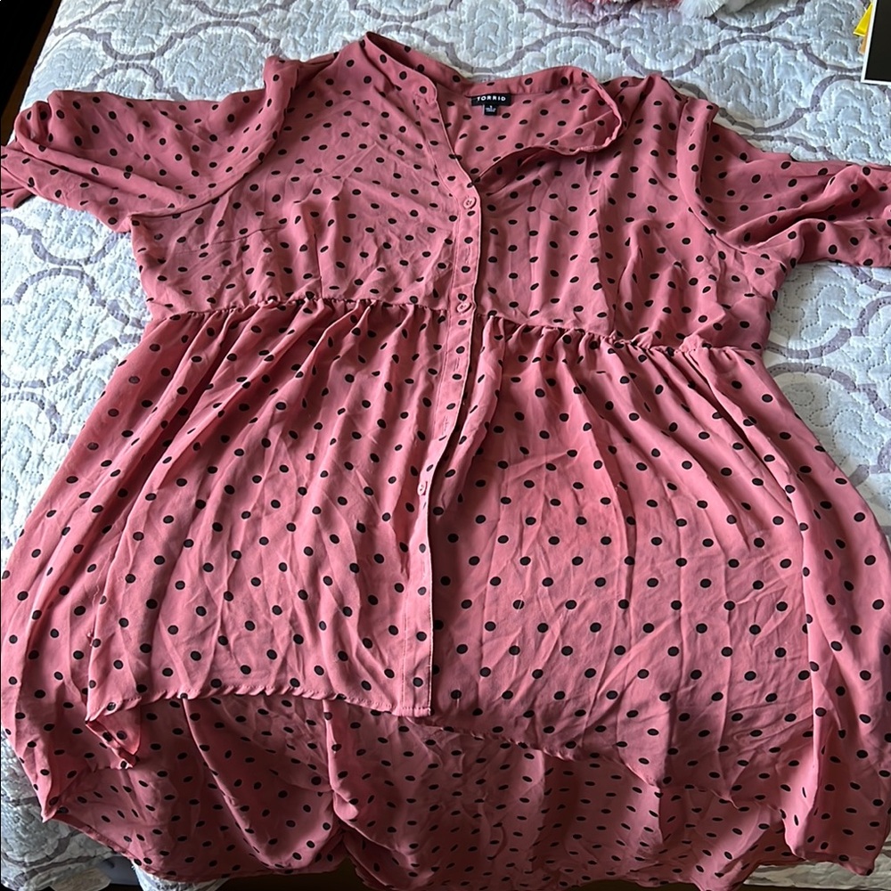 Torrid Pink Polka Dot Blouse